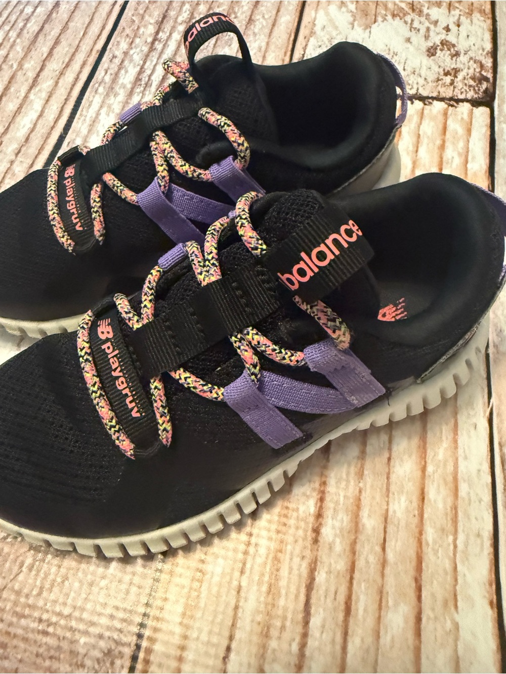 New Balance Slop On Kids Black & Purple Sneakers with Multicolor Laces